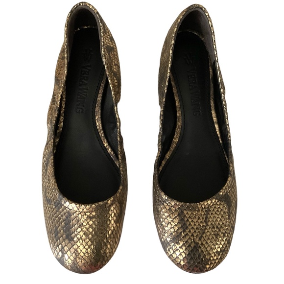 New VERA WANG - Size 7.5 “Lillian” Gold Mekong Snake Leather Flats Bronze Ballet - Picture 3 of 8